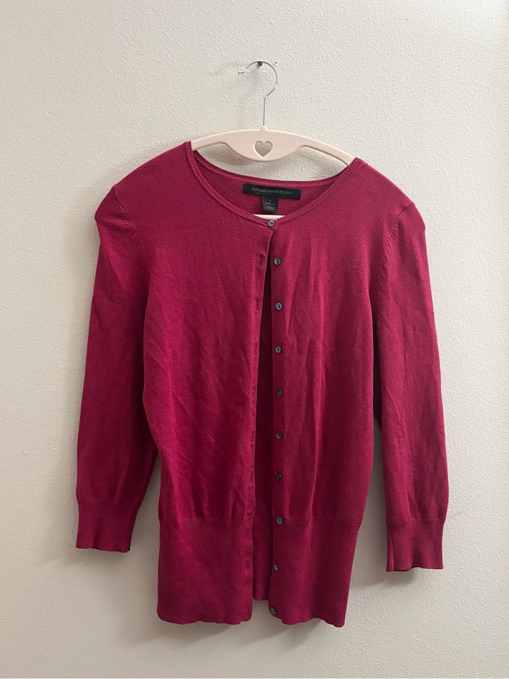 5/$25 🩷 Silk Express Women's Dark Berry Button-Front Cardigan - Picture 2 of 6